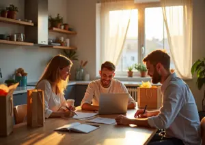 Уютный современный интерьер российского дома с семьёй, планирующей бюджет, окружённой продуктами бюджетного сегмента и предметами экономии